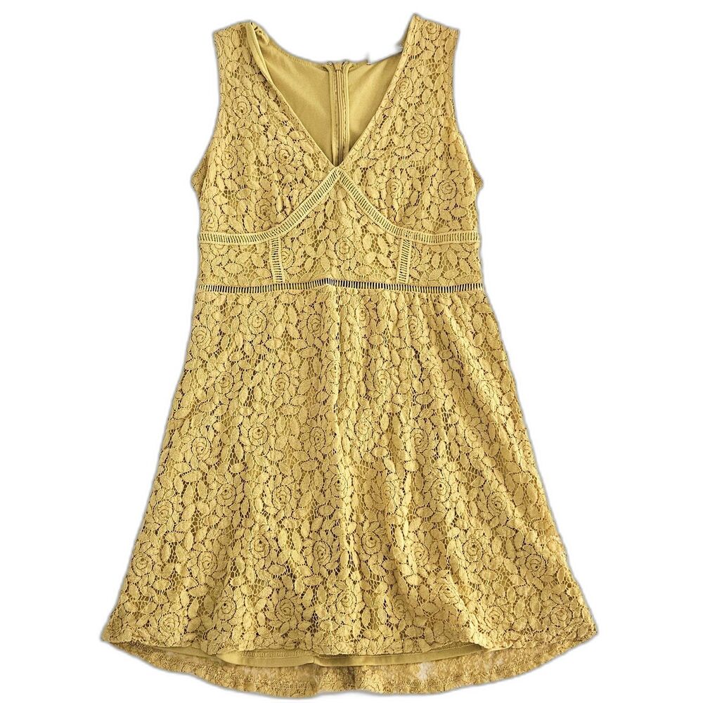 ALTAR'D STATE Sleeveless Lace Mini Dress Womens SMALL Mustard Yellow